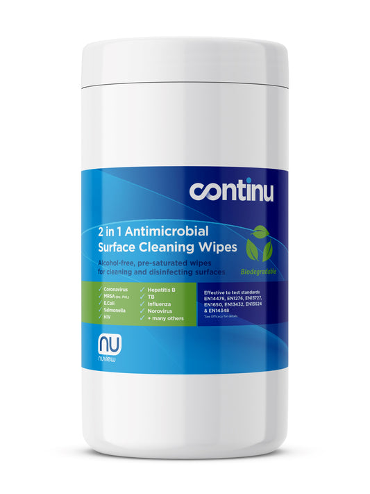 Continu 2 in 1 Biodegradable Wipes - Tub of 100