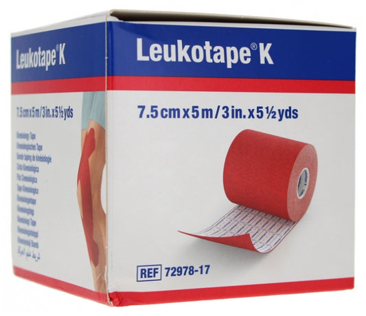 Leukotape® Kinesiology Tape 7.5cm x 5m - Red Pack of 5