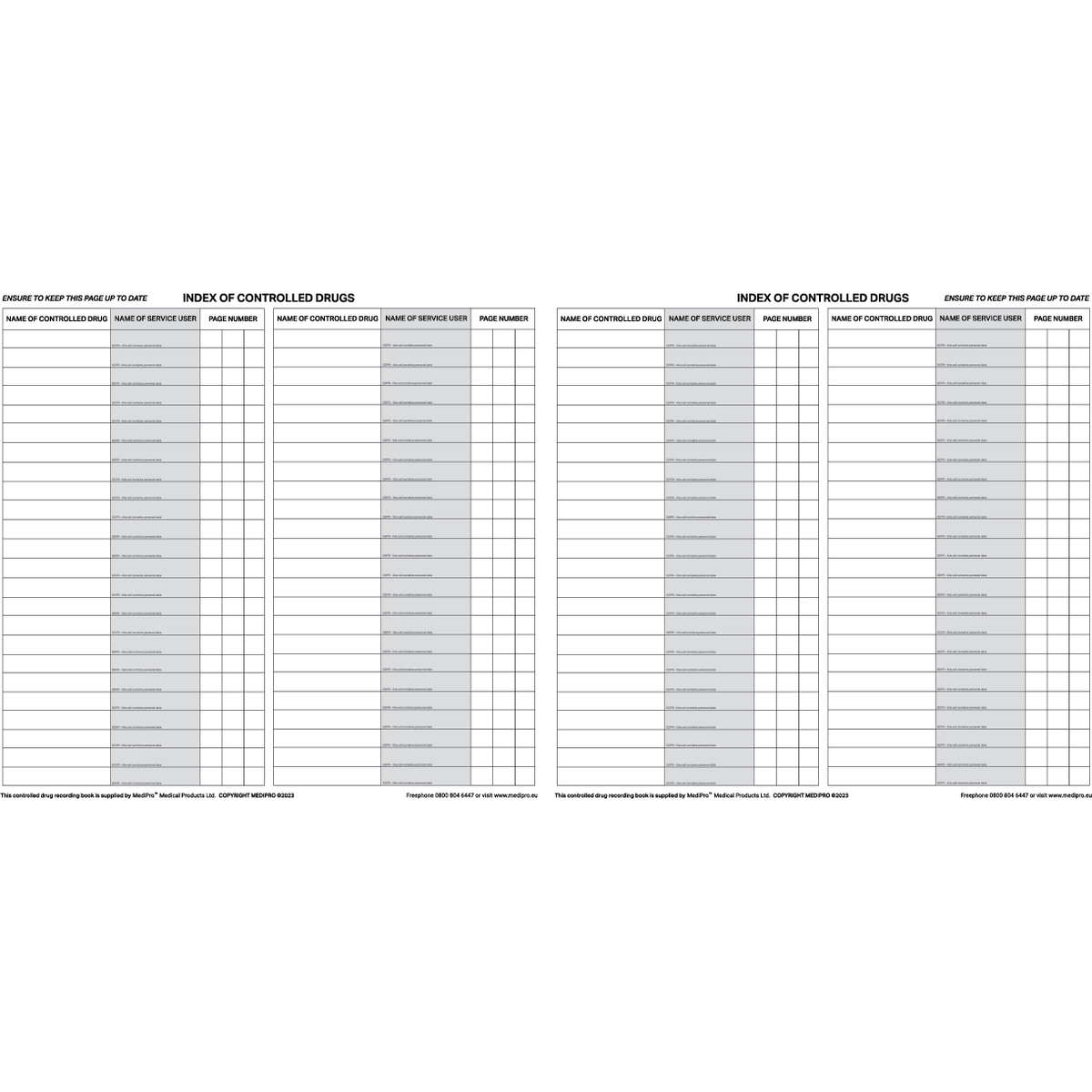 Cd Register Page Example Controlled Drugs Register - Medipro – Medisave UK