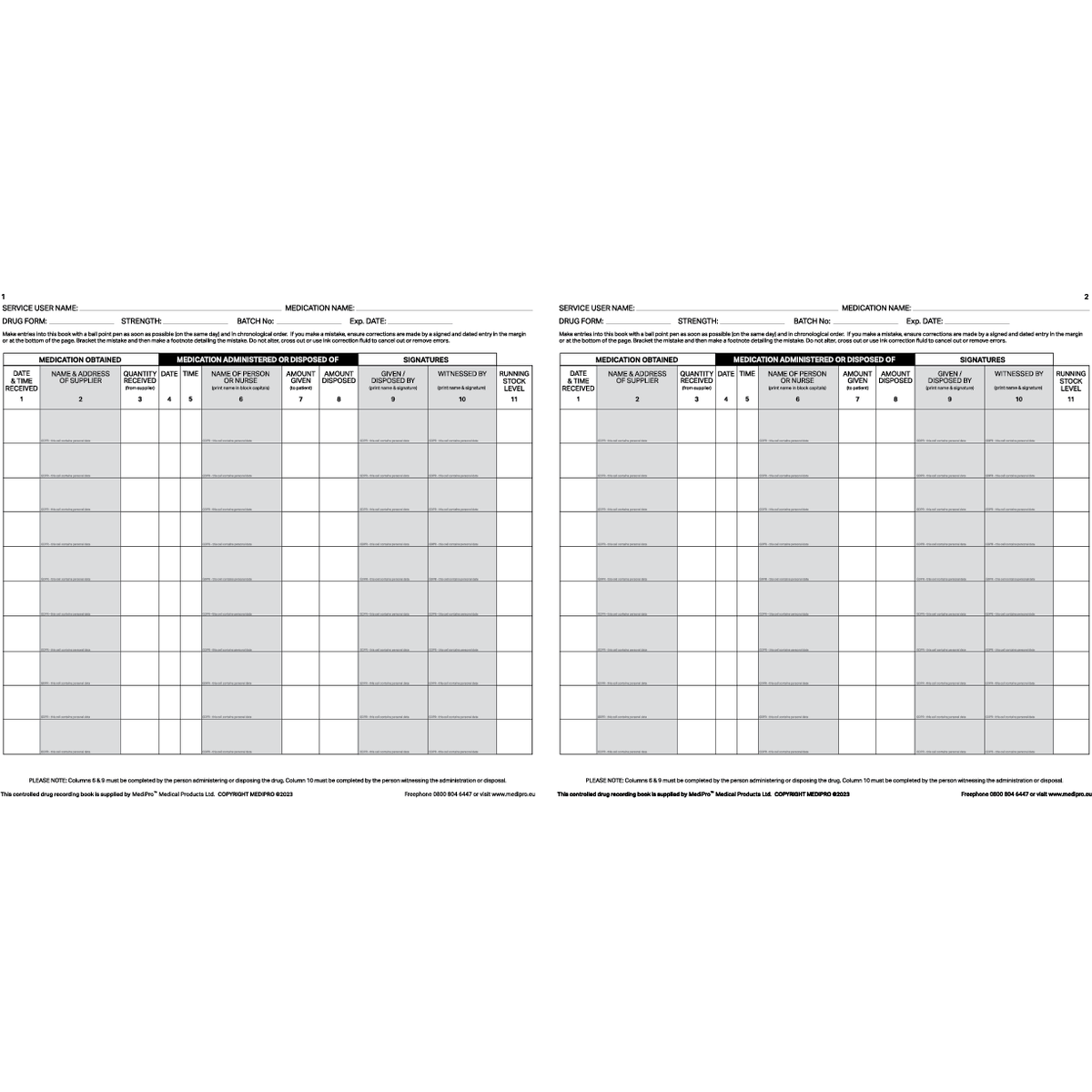 Cd Register Page Example Controlled Drugs Register - Medipro – Medisave UK