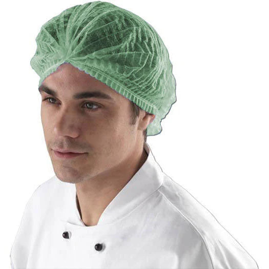 Green Pleated Mob Caps -  Pack of 100 - 