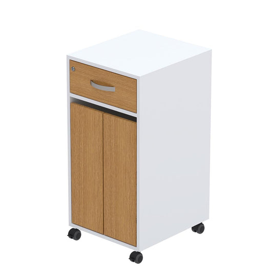 Bedside Locker, Cupboard & Lockable Drawer, Cam Lock - White - 