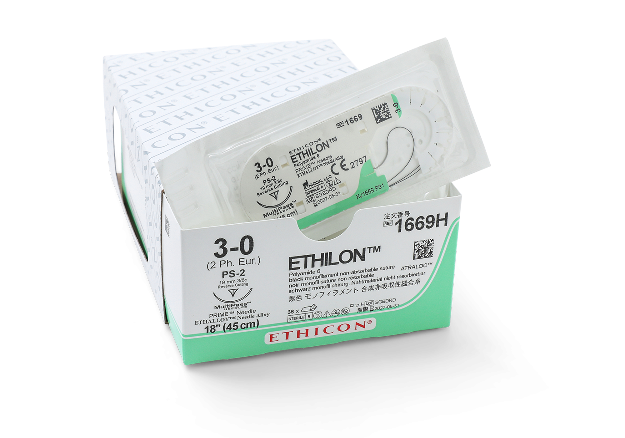 ETHILON suture - Monofilament - black - 3-0 - 45cm - 1 x Reverse Cutti ...