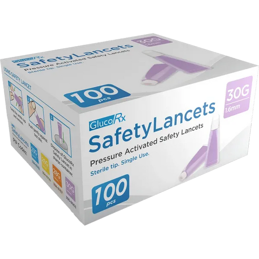 GlucoRx Safety Lancets 30G - Pack of 100 - 