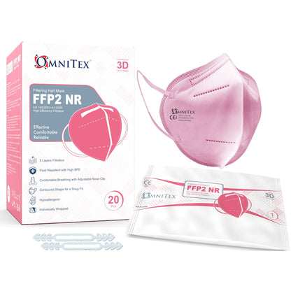 Pink FFP2 Masks - Box of 20 - CLEARANCE - Short Dated 31/07/24 - Omnitex