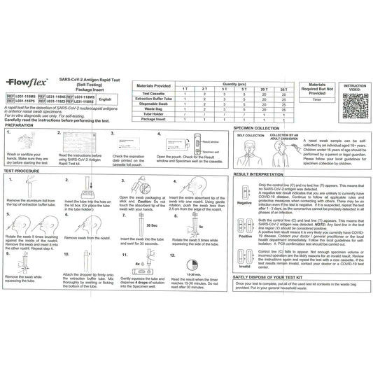 Flowflex Lateral Flow Test SARS-CoV-2 Antigen Rapid - 5 Tests [COVID Test - Acon] - Short Expiry Date - October 2024 - Flowflex