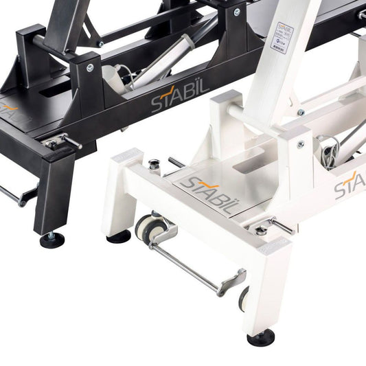 Pro 2 Section Treatment Table - White Frame / Blue Upholstery - 360 Degree Oper - 