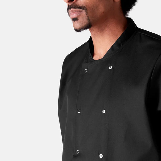 Short Sleeve Stud Chef's Jacket - Black - 