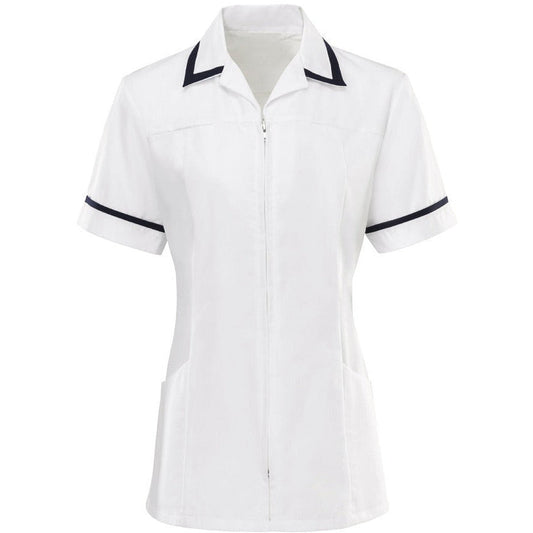 Women's Zip Front Tunic - White & Black Trim - Size 12 - Alexandra