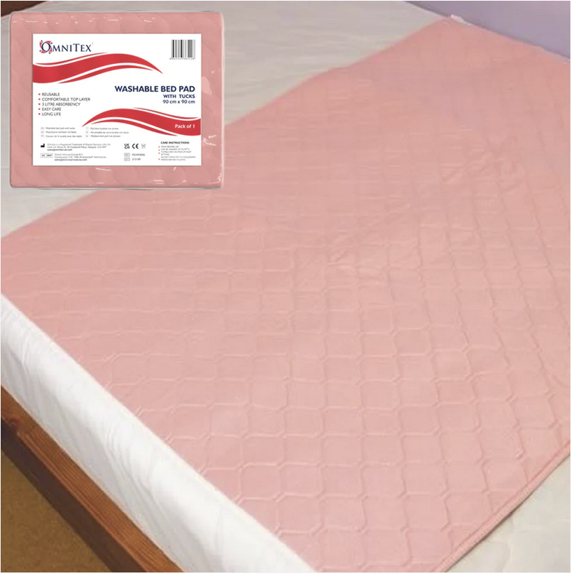 Incontinence Bed Pads - Washable/Reusable 90 x 90cm with tucks - 3 litre Capacity - Omnitex