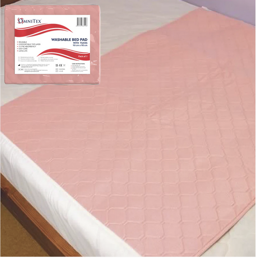 Incontinence Bed Pads - Washable/Reusable 90 x 90cm with tucks - 3 litre Capacity - Omnitex