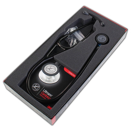 Littmann Cardiology IV Diagnostic Stethoscope: Black & Black - Blue Stem 6201 - Over Engraved - Littmann Stethoscopes