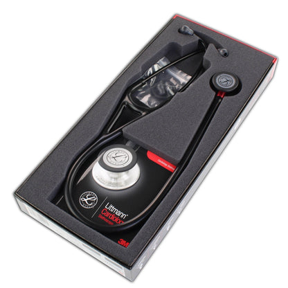Cardiology IV Diagnostic Stethoscope: Black & Black - Red Stem 6200 - Over Engraved - Littmann Stethoscopes