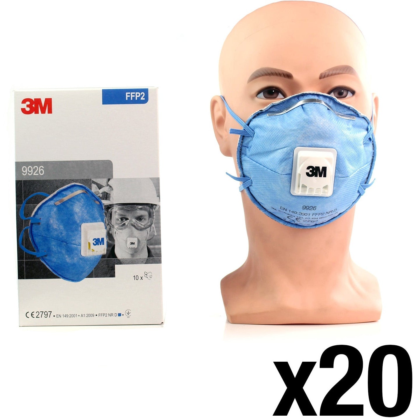 3M™ Particulate Respirator Face Mask FFP2 Valved - 9926 - Box of 10 - CLERANCE - Expiry 05/2024