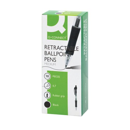Q-Connect Retractable Ballpoint Pen Medium Black (Pack of 10)