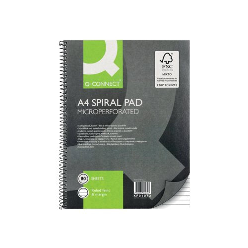 Q-Connect Ruled Margin Spiral Soft Cover Notebook 160 Pages A4 - Pack of 5 - 