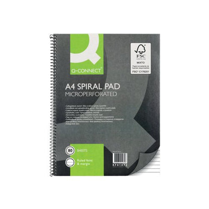 Q-Connect Ruled Margin Spiral Soft Cover Notebook 160 Pages A4 - Pack of 5 - 