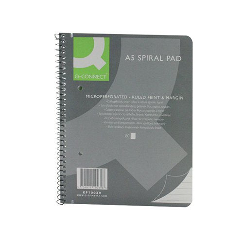 Q-Connect Ruled Margin Spiral Soft Cover Notebook 160 Pages A5 - Pack of 5 - Vow