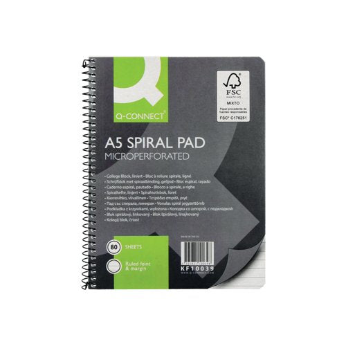 Q-Connect Ruled Margin Spiral Soft Cover Notebook 160 Pages A5 (Pack of 5) - 