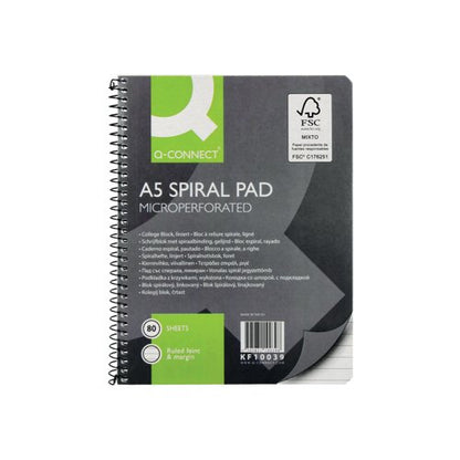 Q-Connect Ruled Margin Spiral Soft Cover Notebook 160 Pages A5 (Pack of 5) - 
