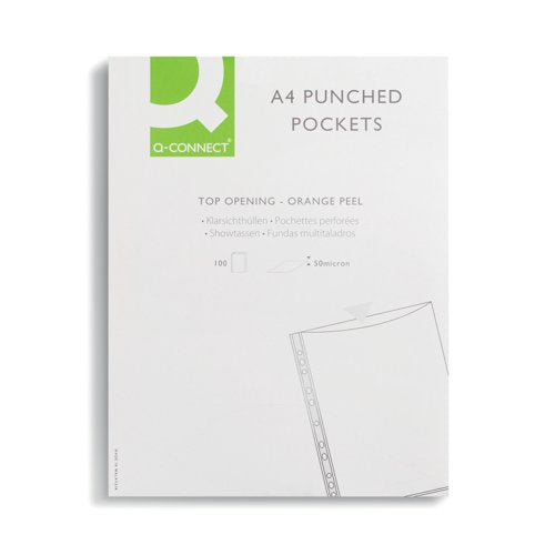 Q-Connect Punched Pockets Polypropylene 50 Micron A4 Clear - Pack of 100 - 