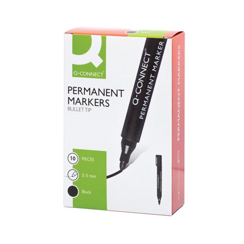 Q-Connect Permanent Marker Pen Bullet Tip Black - Pack of  10 - 