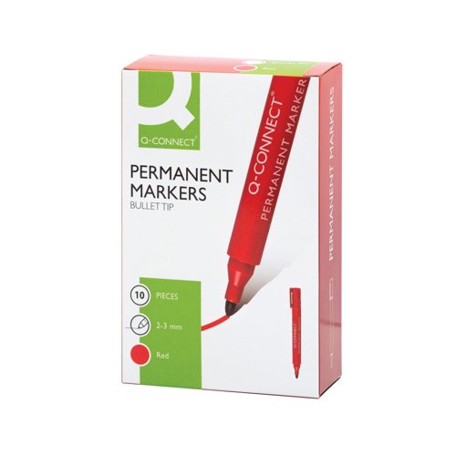Q-Connect Permanent Marker Pen Bullet Tip Red (Pack of 10)