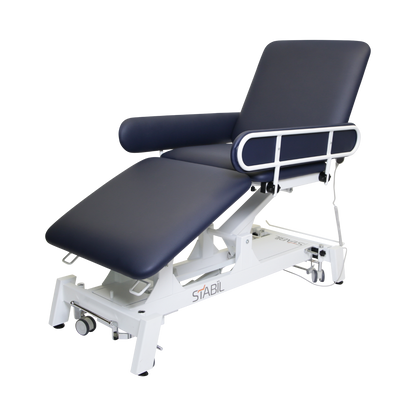 Stabil Klinical 3-Section Couch with Electric Backrest - White Frame and Navy Upholstery - 