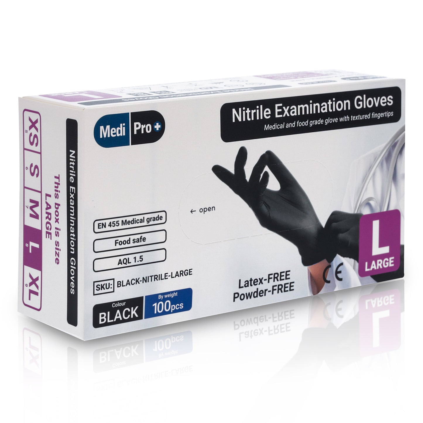 Black Nitrile Gloves - Box of 100 - Large - MediPro