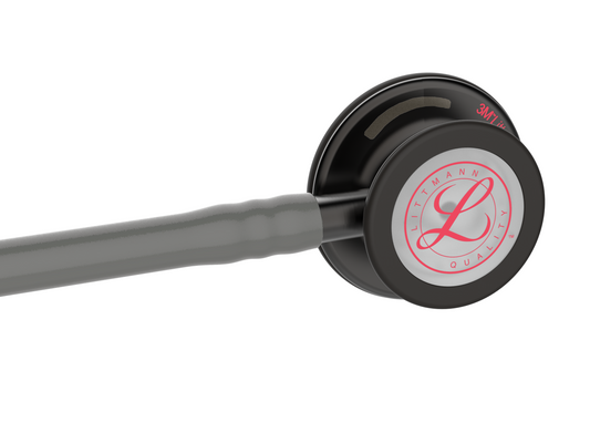 Littmann Cardiology IV Diagnostic Stethoscope: Grey & Smoke - Red Stem - Limited Edition 6183 - Over Engraved - 