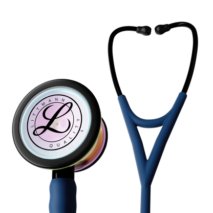 Littmann Cardiology IV Diagnostic Stethoscope: Satin Navy Blue Tube 6242C - High Polish Rainbow Chestpiece with 27" Navy Blue Satin Finish Tube for Added Comfort, Flexibility and Cleanability