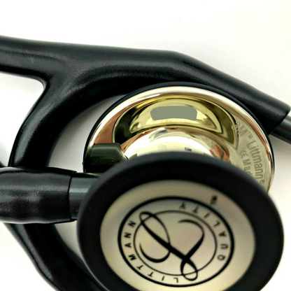 Littmann Cardiology IV Diagnostic Stethoscope: Polished Champagne & Hunter Green - Orange Stem 6206 - Over Engraved - 