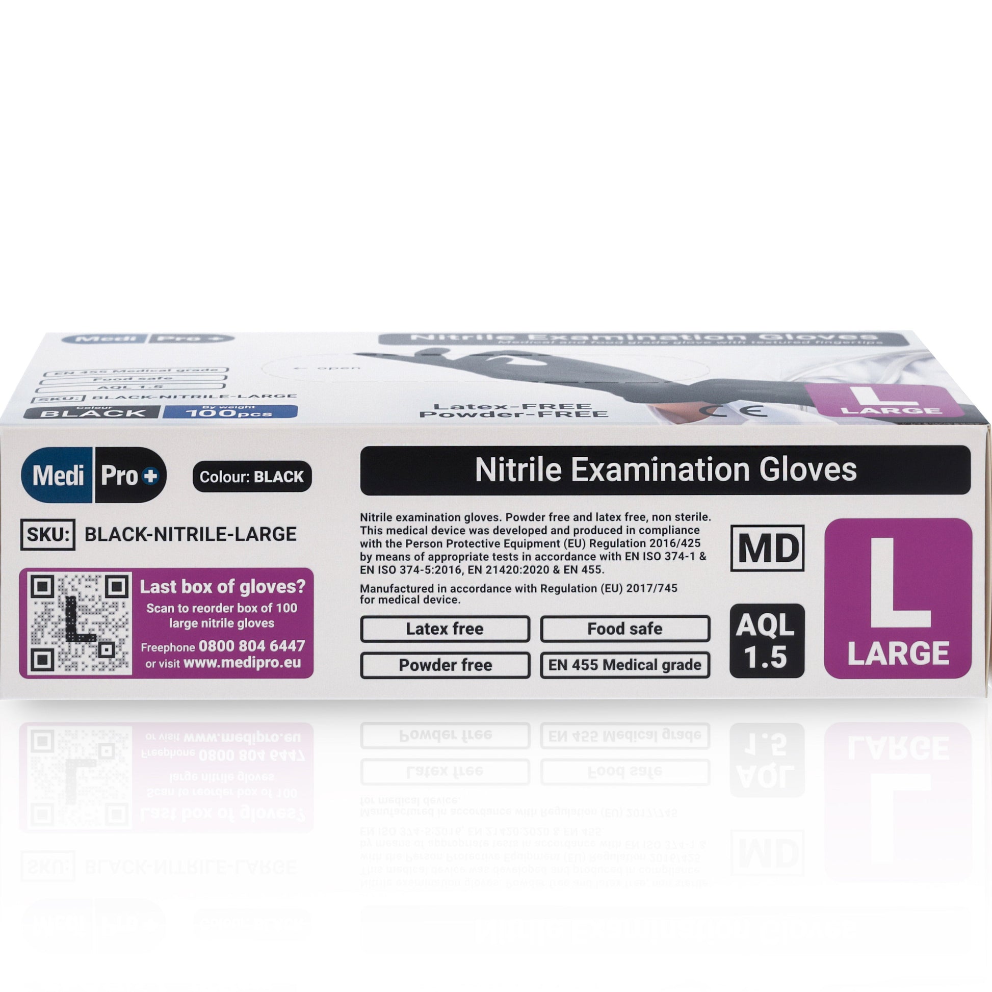 Black Nitrile Gloves - Box of 100 - Large - MediPro