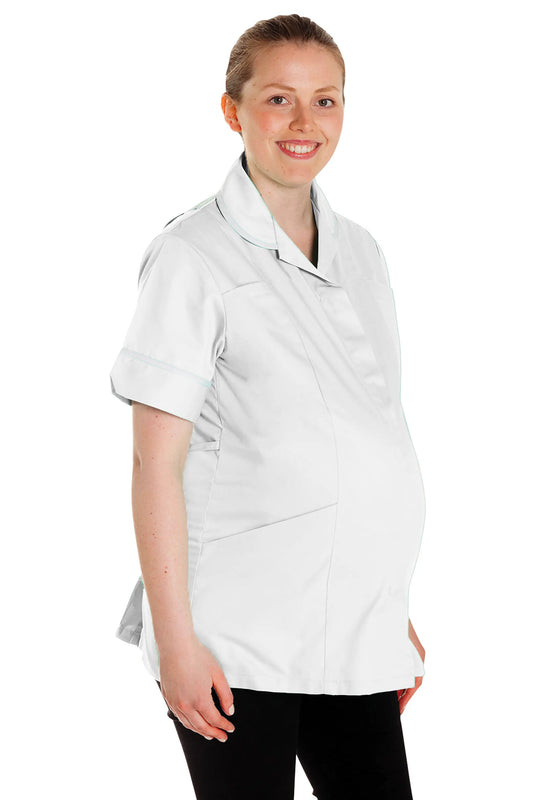 Maternity Tunic - White with White Trim - Small