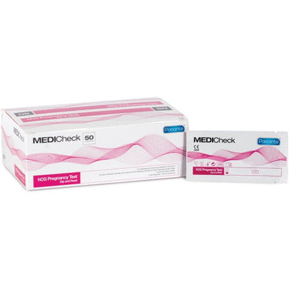 MEDIcheck hCG Pregnancy Test Strips Dip and Read - Box of 50 - Pasante