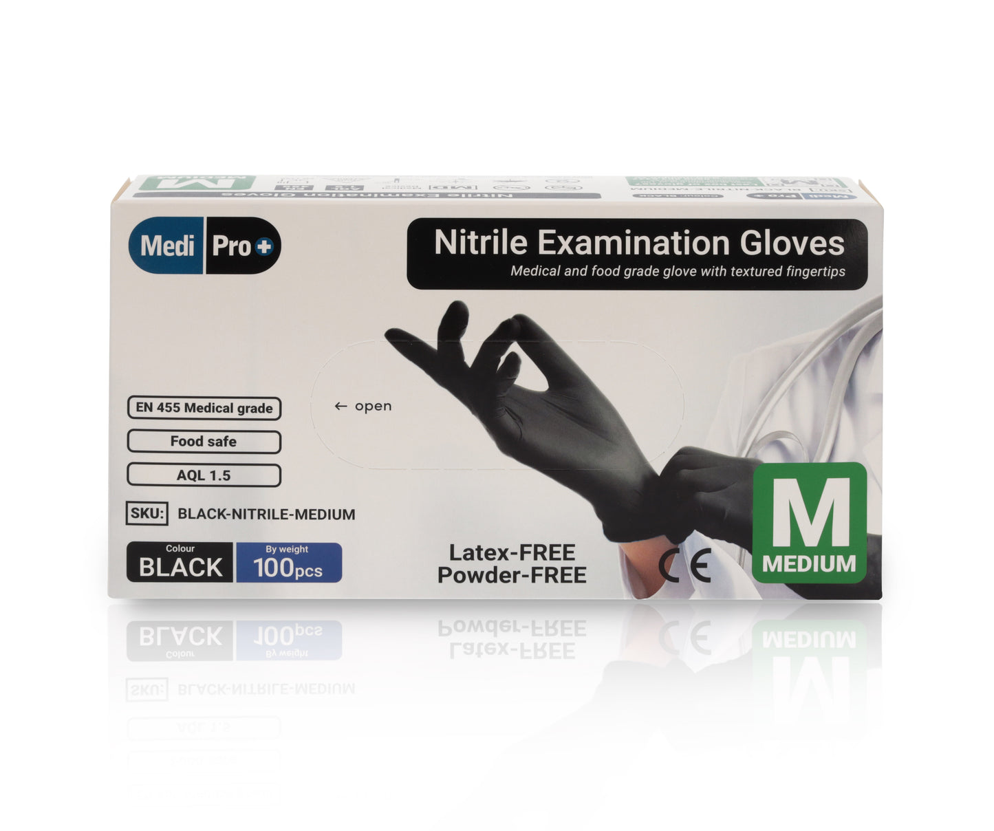 Black Nitrile Gloves - Box of 100 - Medium