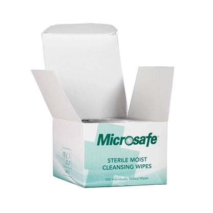 Microsafe Sterile Saline Cleaning Wipes - Box of 100 - 
