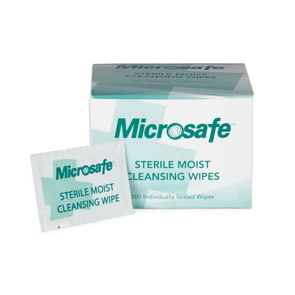 Microsafe Sterile Saline Cleaning Wipes - Box of 100 - 