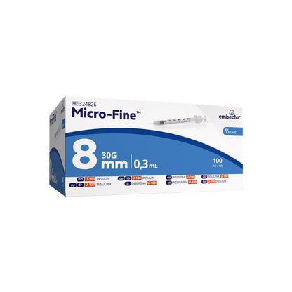 Micro-Fine 0.3ml Insulin Syringe & Needle 8mm x 30g x 100 - 