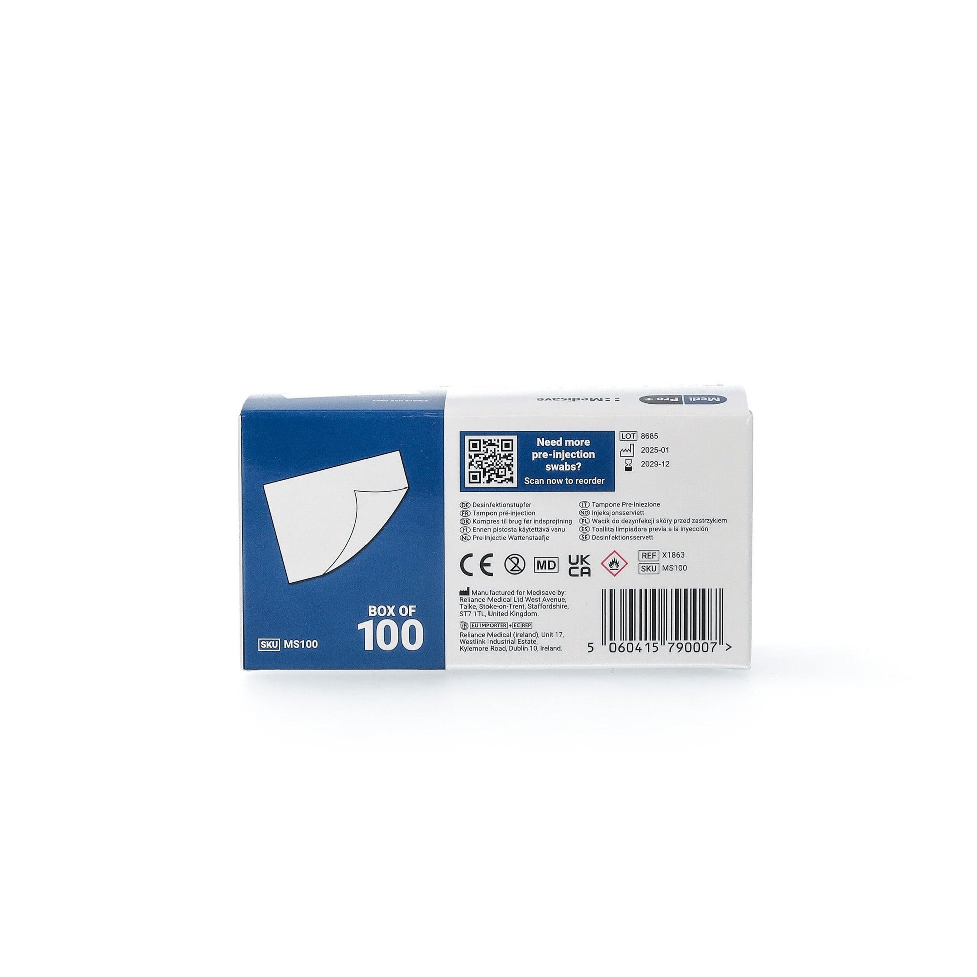 MediPro 70% Alcohol IPA Pre-Injection Swabs x 100 - 