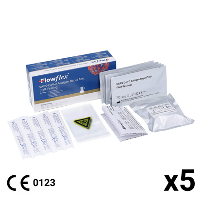 Flowflex Lateral Flow Test SARS-CoV-2 Antigen Rapid - 5 Tests [COVID Test - Acon] - Short Expiry Date - October 2024 - Flowflex