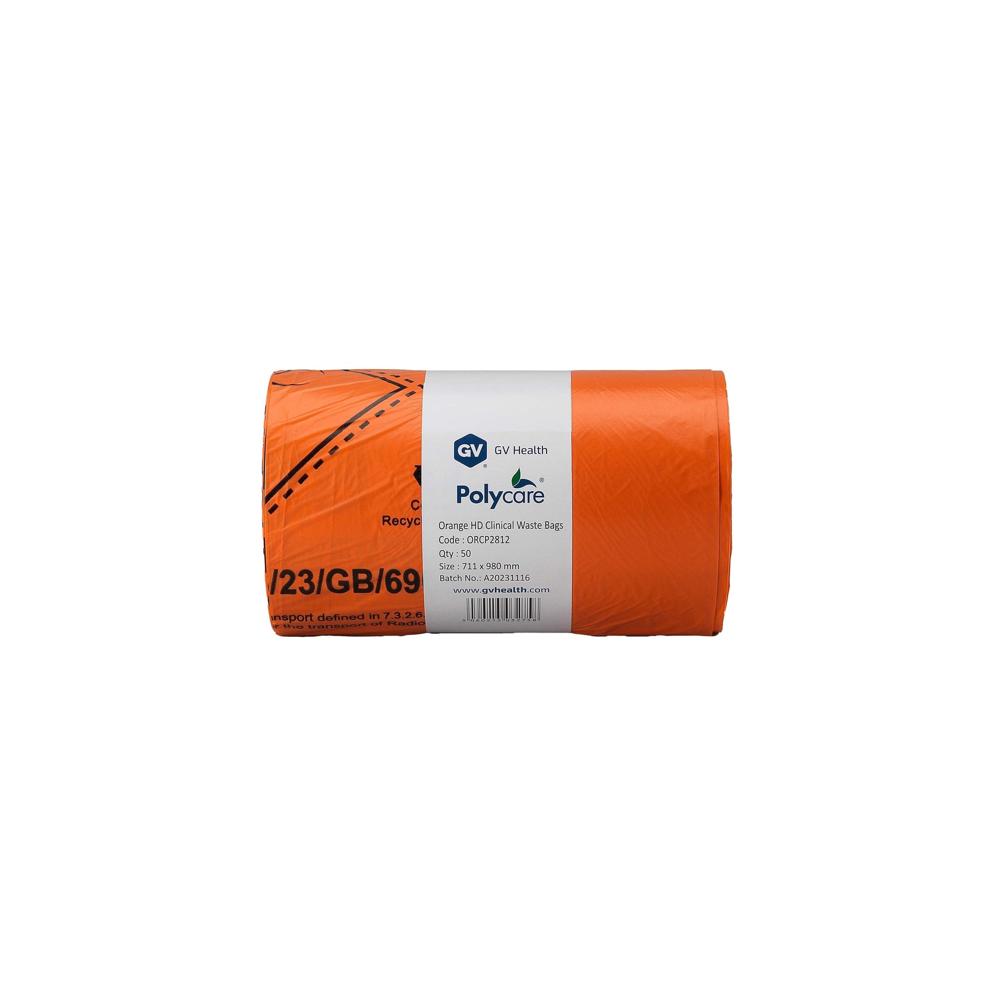 Orange Heavy Duty Clinical Waste Bags - 90L Large - Roll of 50 - 
