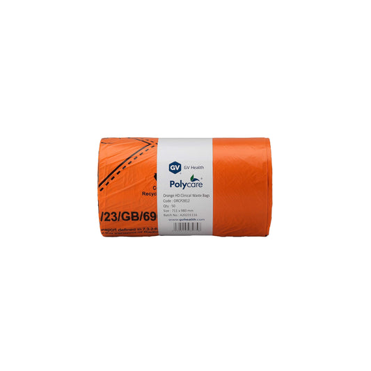 Orange Heavy Duty Clinical Waste Bags - 90L Large - Roll of 50 - 