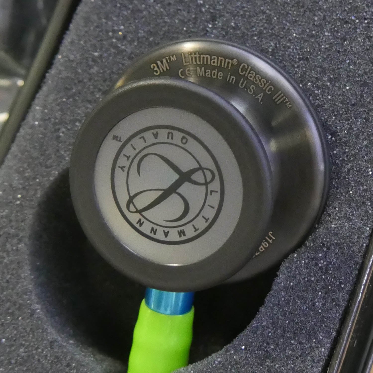 Littmann Classic III Monitoring Stethoscope: Smoke & Lime Green - Blue Stem 5875 - Freshers Voucher - Littmann Stethoscopes