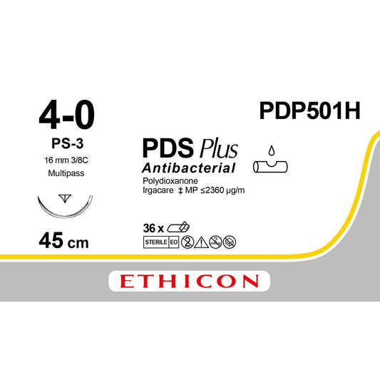 PDP501H Antibacterial Suture Undyed 4-0 45cm PDS Plus 16mm 3/8 Reverse Cutting Prime - Ethicon