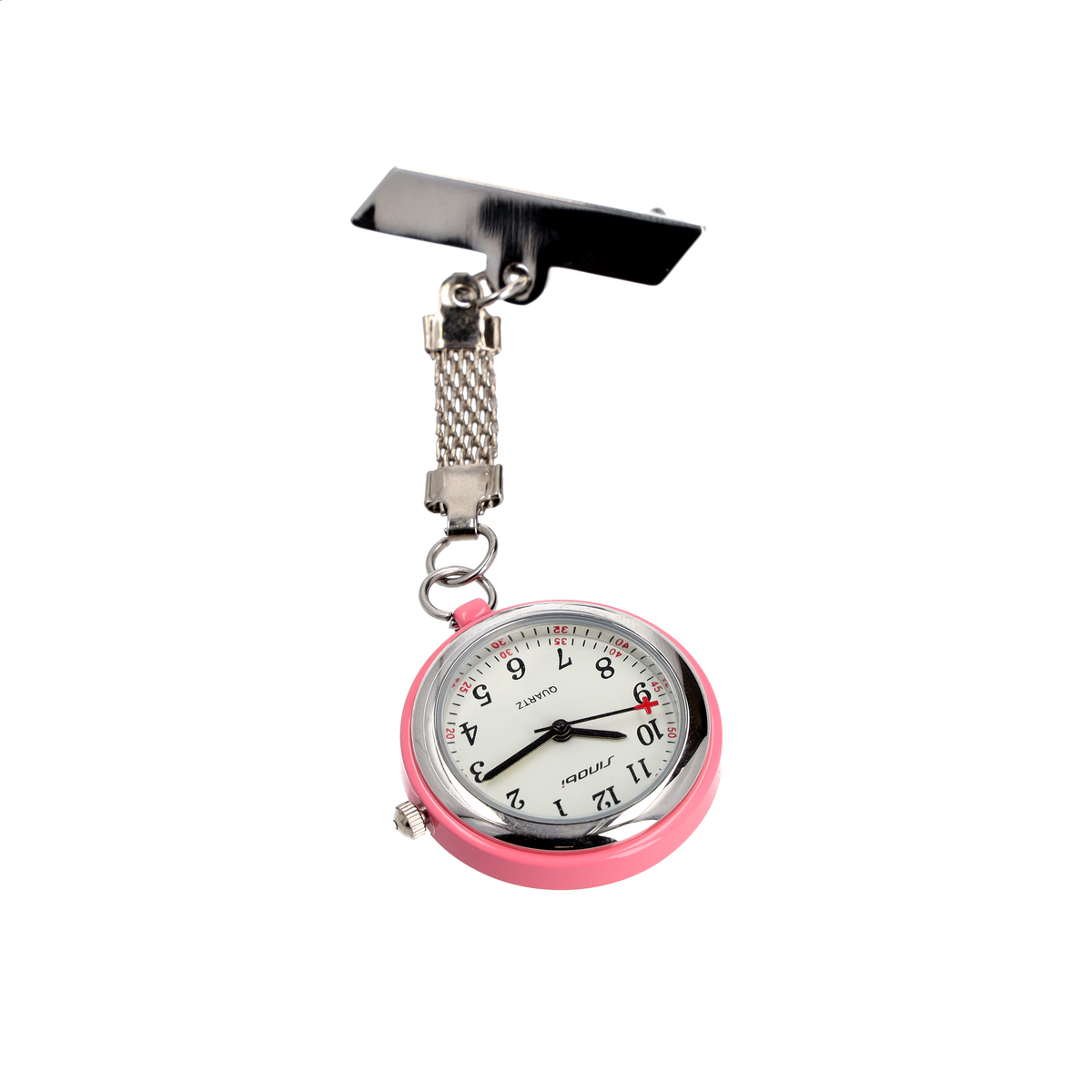 Nurses Fob Watch - Silver with Pink Edge - 