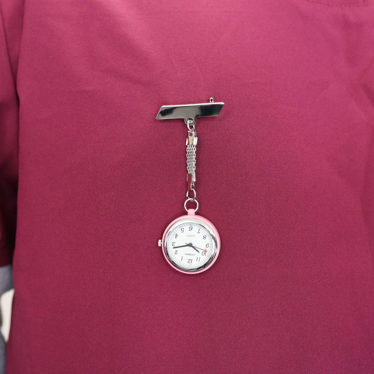 Nurses Fob Watch - Silver with Pink Edge - 