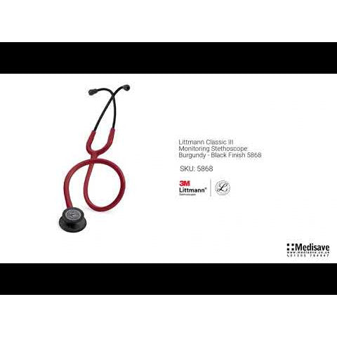 Littmann Classic III Monitoring Stethoscope: Burgundy - Black Finish 5868 - Over Engraved - Littmann Stethoscopes