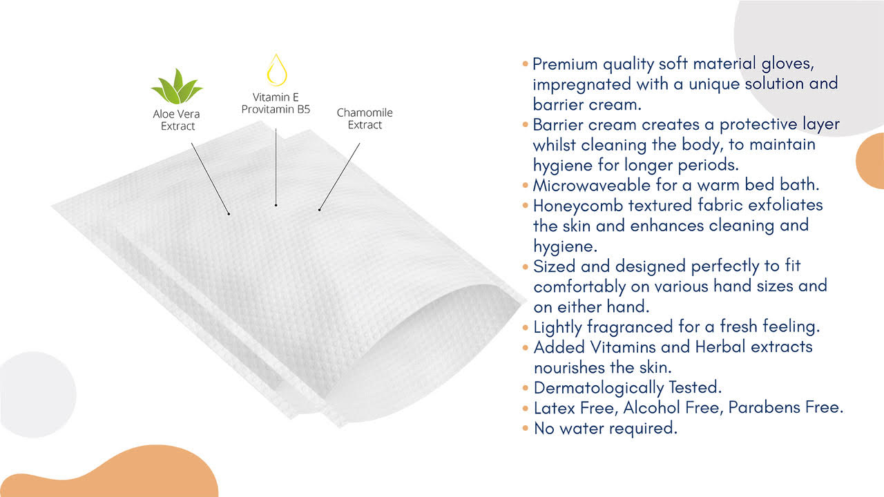 Omnitex Bed Bath Wet Wash Gloves with barrier cream, rectangular shaped 10pk