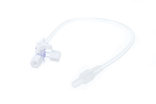 4 Way Stopcock + PVC Ext. 25cm x 2.5mm ID Lipid Resistant with white Ends x 100 - 